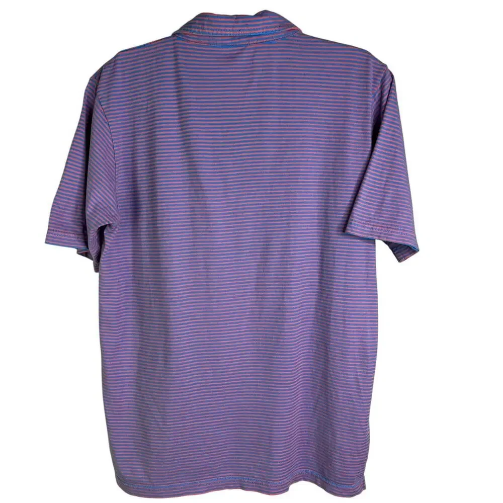 Johnnie-O Polo Shirt Boys 14 Blue Red Stripe Hangin' Out Short Slv Surfer‎ Logo